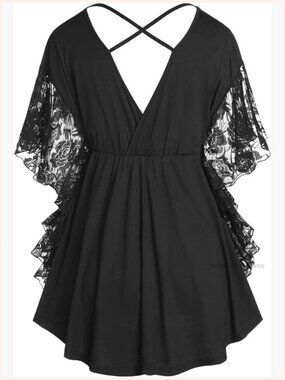 Plus Size Lace Butterfly Sleeve Tunic Top Flowy Blouse Curve Tee